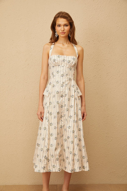 Estelle White Halterneck Floral Print Midi Dress