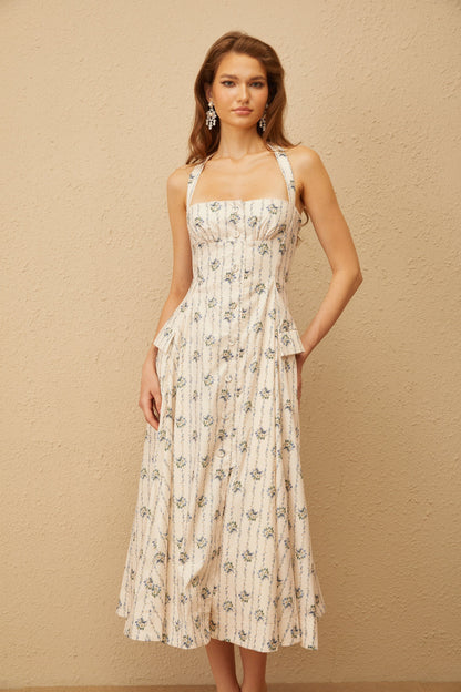 Estelle White Halterneck Floral Print Midi Dress