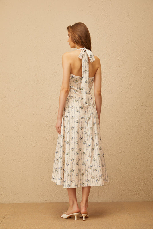 Estelle White Halterneck Floral Print Midi Dress