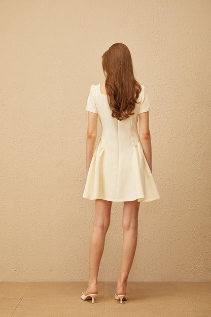 Anaïs Neutral Embellished Puff Mini Dress
