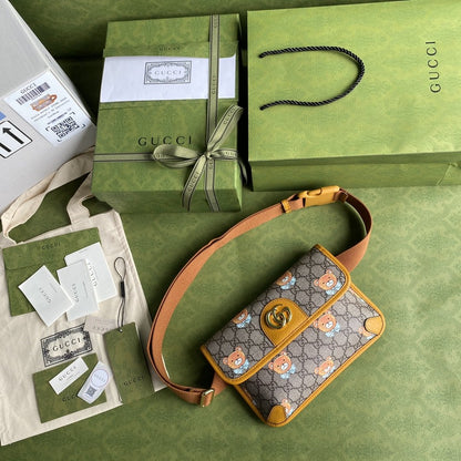 gg Ophidia Belt Bag Beige And Orange gg Supreme Canvas For Women  8.7in/22cm gg  ‎