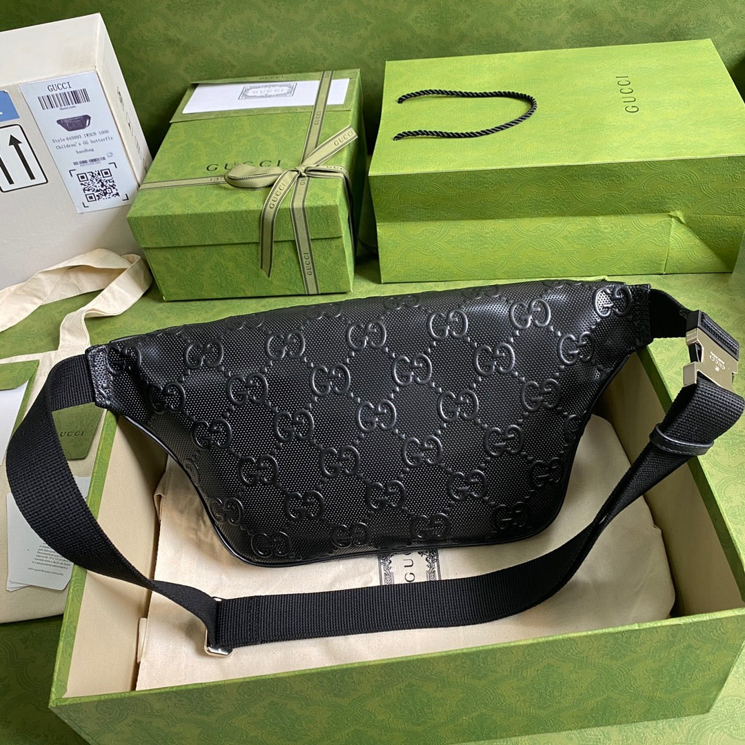 gg Embossed Belt Bag Black gg Embossed For Men  11in/28cm gg 645093 1W3CN 1000