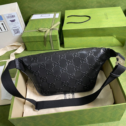 gg Embossed Belt Bag Black gg Embossed For Men  11in/28cm gg 645093 1W3CN 1000