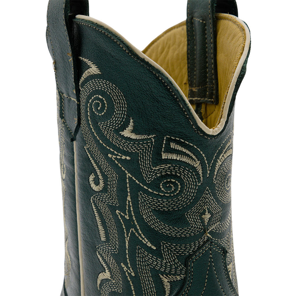 Faux Leather Embroidered Green Snip Toe Cowboy Boots for Women