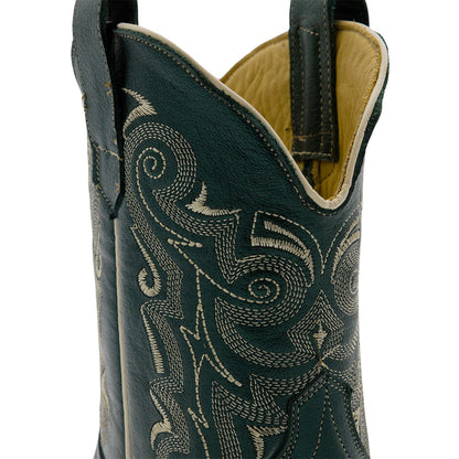 Faux Leather Embroidered Green Snip Toe Cowboy Boots for Women