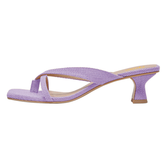 Elegant Purple Square Toe Slip-On Flared Heeled Sandals for Women