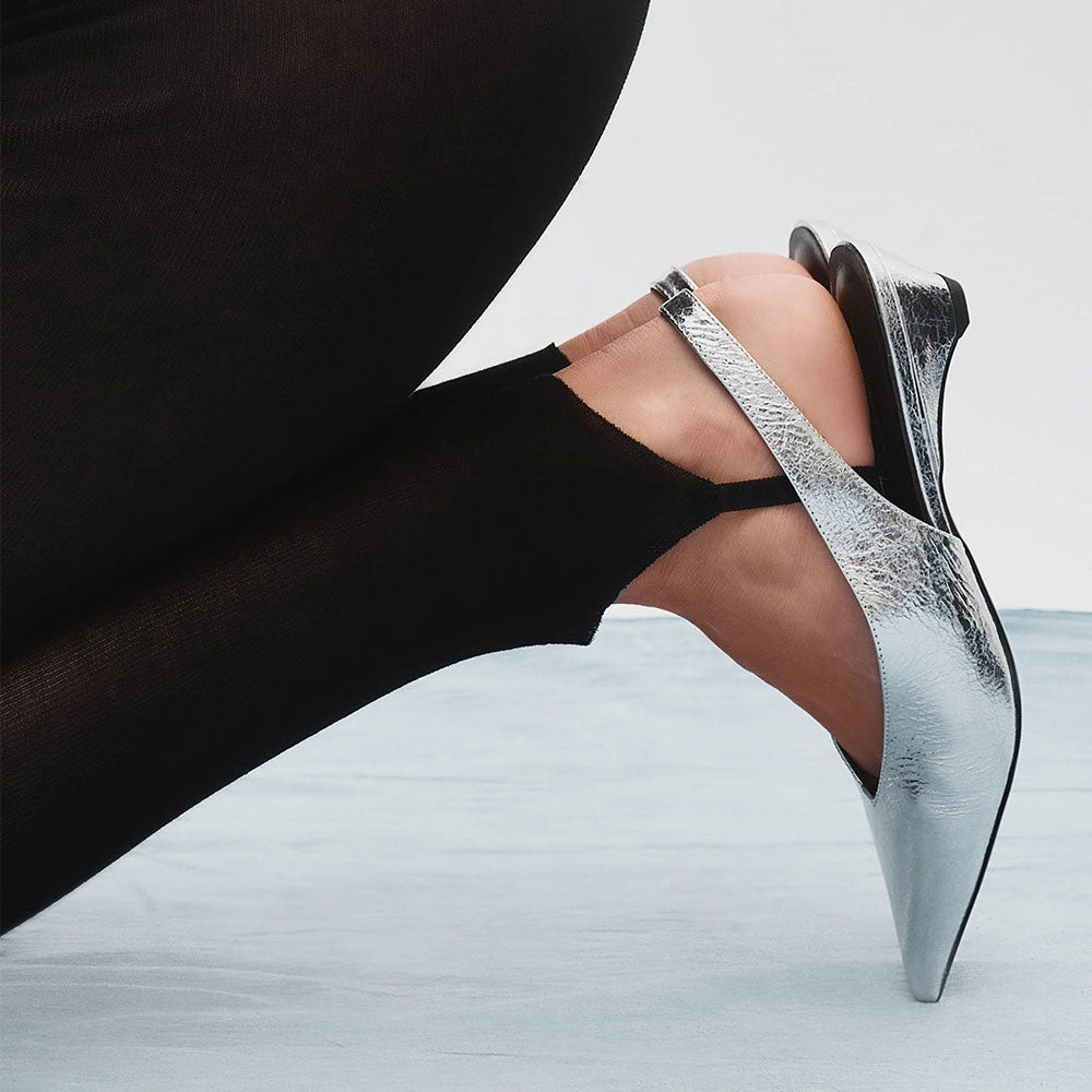 Fashion Slip-On Pointed Toe Kitten Heel Slingback Pumps in Silver