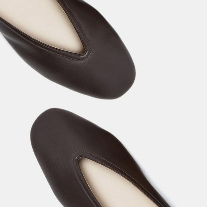 Dark Brown Classic Vegan Leather Slip-On Round Toe Flat Shoes Women