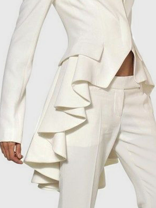 Elegant Plain Long Sleeve Slim Ruffle Tailed Blazer