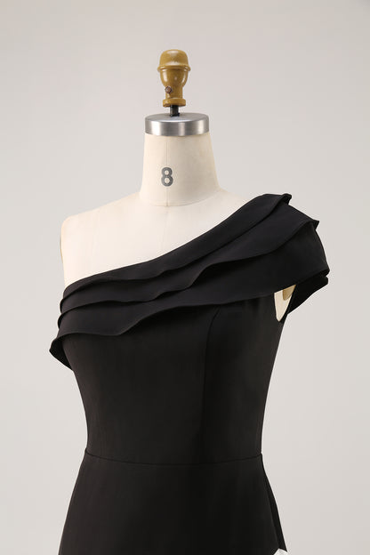 Formal Evening Gown One-Shoulder Black White Maxi Mermaid Dress