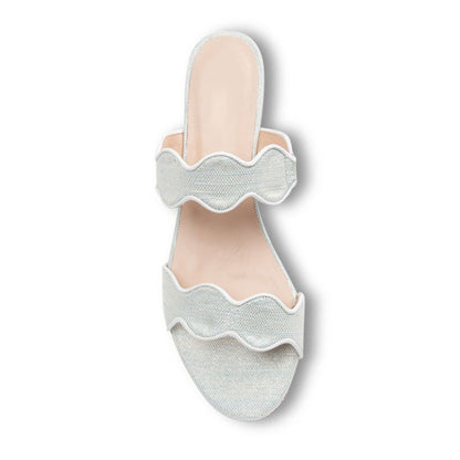 Elegant Round Toe Block Heel Pale Blue Slip On Sandals for Women