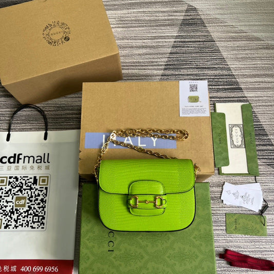 gg Horsebit 1955 Lizard Mini Bag Yellow For Women, Women&#8217;s Bags 8in/20cm gg‎