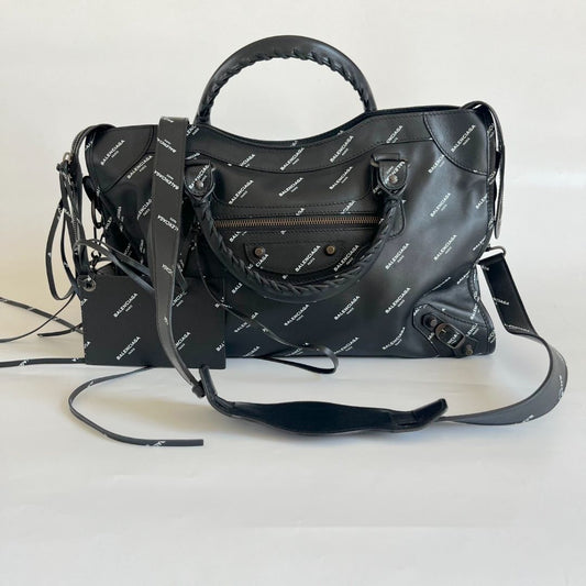 Balenciaga All Over Logo print calfskin large city bag