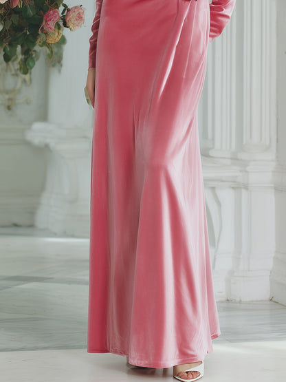 Elegant And Fashionable Evening Dress 3D Flower Pink Velvet Maxi Dress