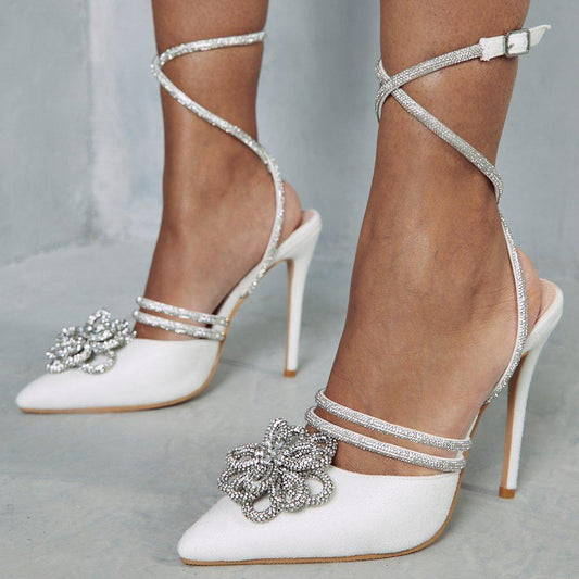 Faux Suede Pointed Toe Stiletto Heel Strappy Pumps with Flower