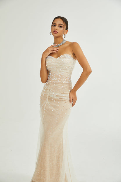 Sabine Faux Pearl Embellished Maxi Dress
