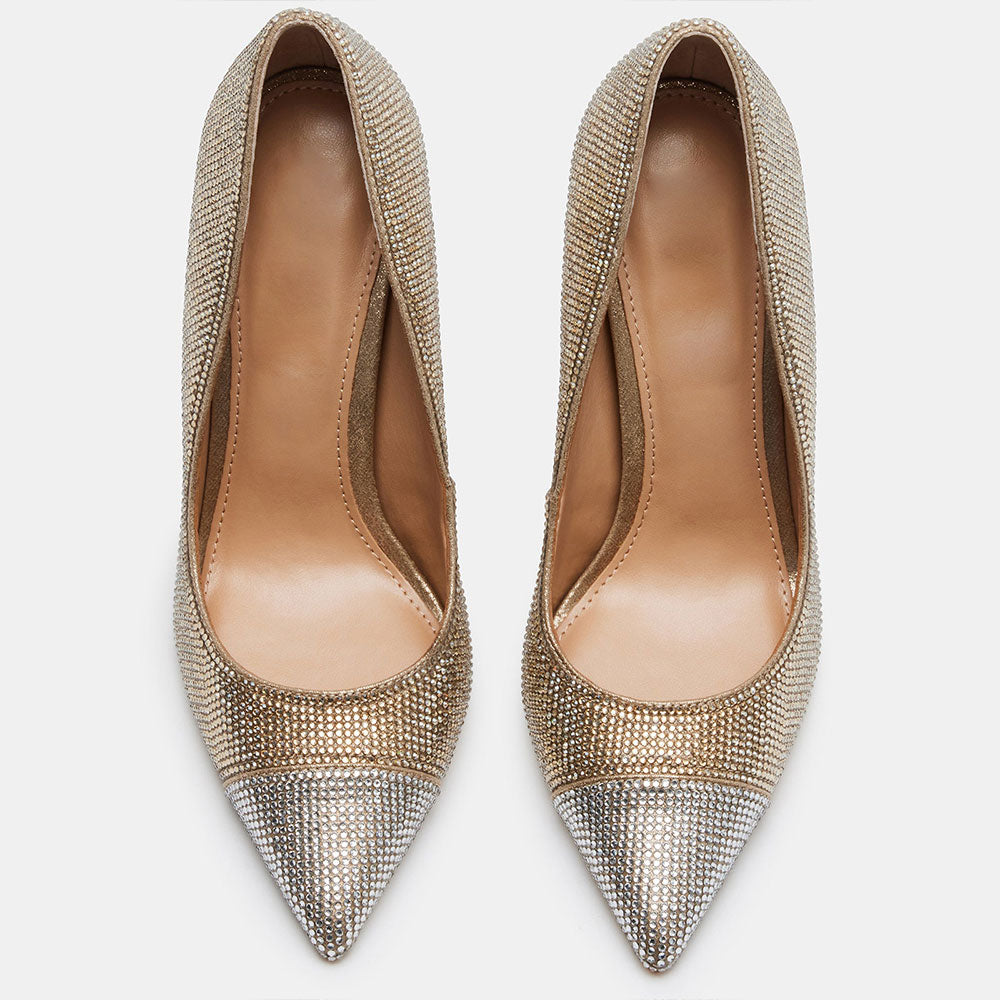 Gold & Silver Rhinestone Pointed Toe 4'' Stiletto Heel Pumps