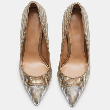 Gold & Silver Rhinestone Pointed Toe 4'' Stiletto Heel Pumps