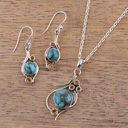 925 Sterling Silver Bohemian Citrine Turquoise Jewelry