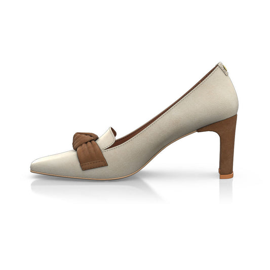 Beige Square Toe 3'' Block Heel Elegant Pumps with Bow