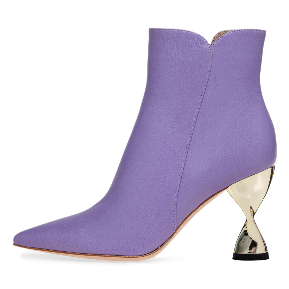 Elegant Purple Pointed Toe Decorative Heel Ankle Boots