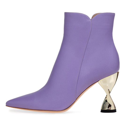 Elegant Purple Pointed Toe Decorative Heel Ankle Boots