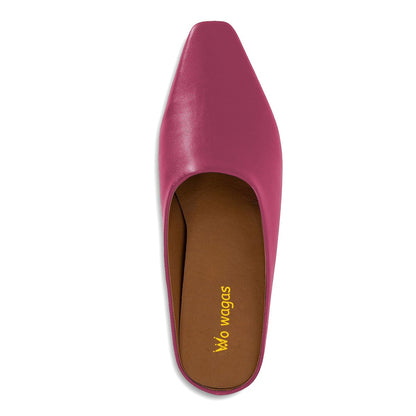 Fuchsia Square Toe Wedge Heel Vegan Leather Simple Mules Shoes