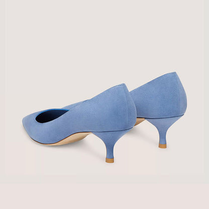 Elegant Blue Vegan Suede Pointed Toe Kitten Heel Pumps for Women