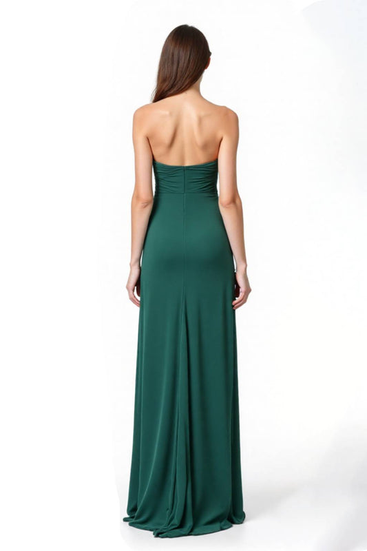 Formal Evening Strapless Dress Green Pleated Floor-Length Dress