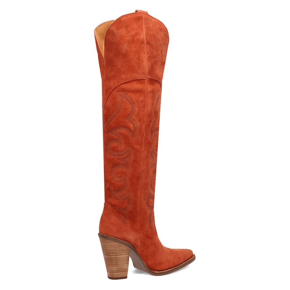 Faux Suede Pointed Toe Chunky Heel Orange Western Boots for Women