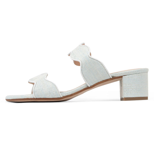 Elegant Round Toe Block Heel Pale Blue Slip On Sandals for Women