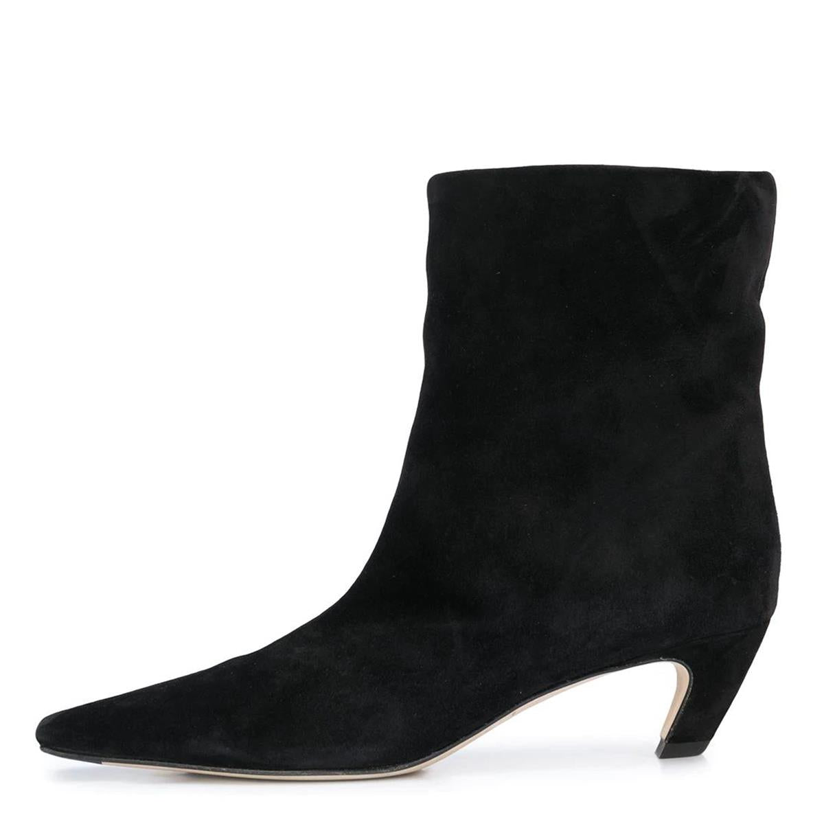 Full Black Faux Suede Pointed Toe Classic Comma Heel Ankle Boots