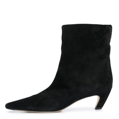 Full Black Faux Suede Pointed Toe Classic Comma Heel Ankle Boots
