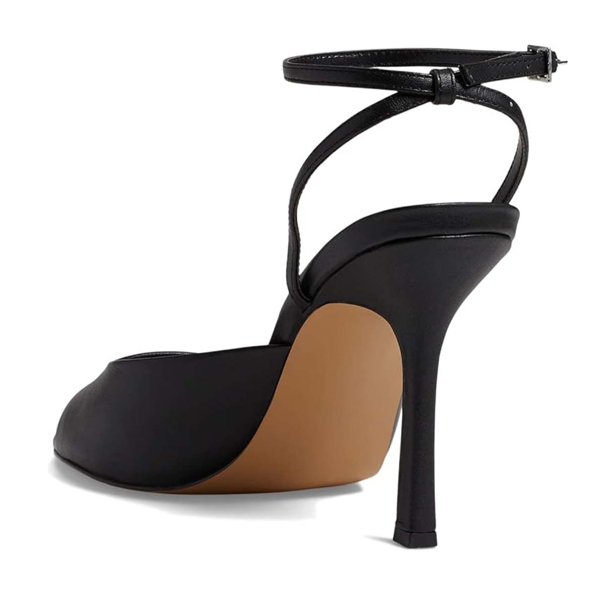 Faux Leather Open Toe Flared Heel Ankle Strap Black Sandals for Women
