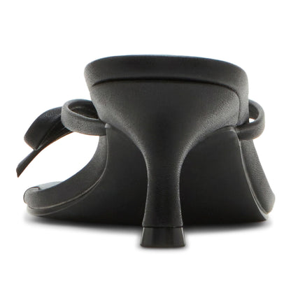Elegant Black Square Toe Kitten Heel Summer Sandals with Bow