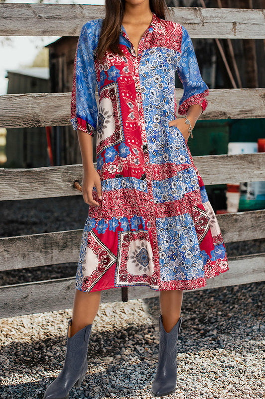 Kaleidoscope Print Buttoned Midi Dress