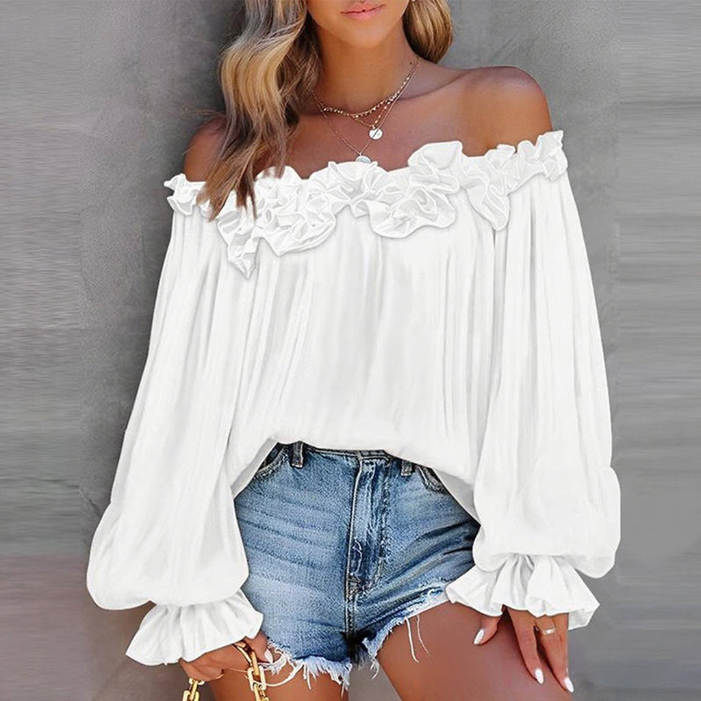 Everyday Lace Deep V Neck Lantern Sleeve Peplum Blouse