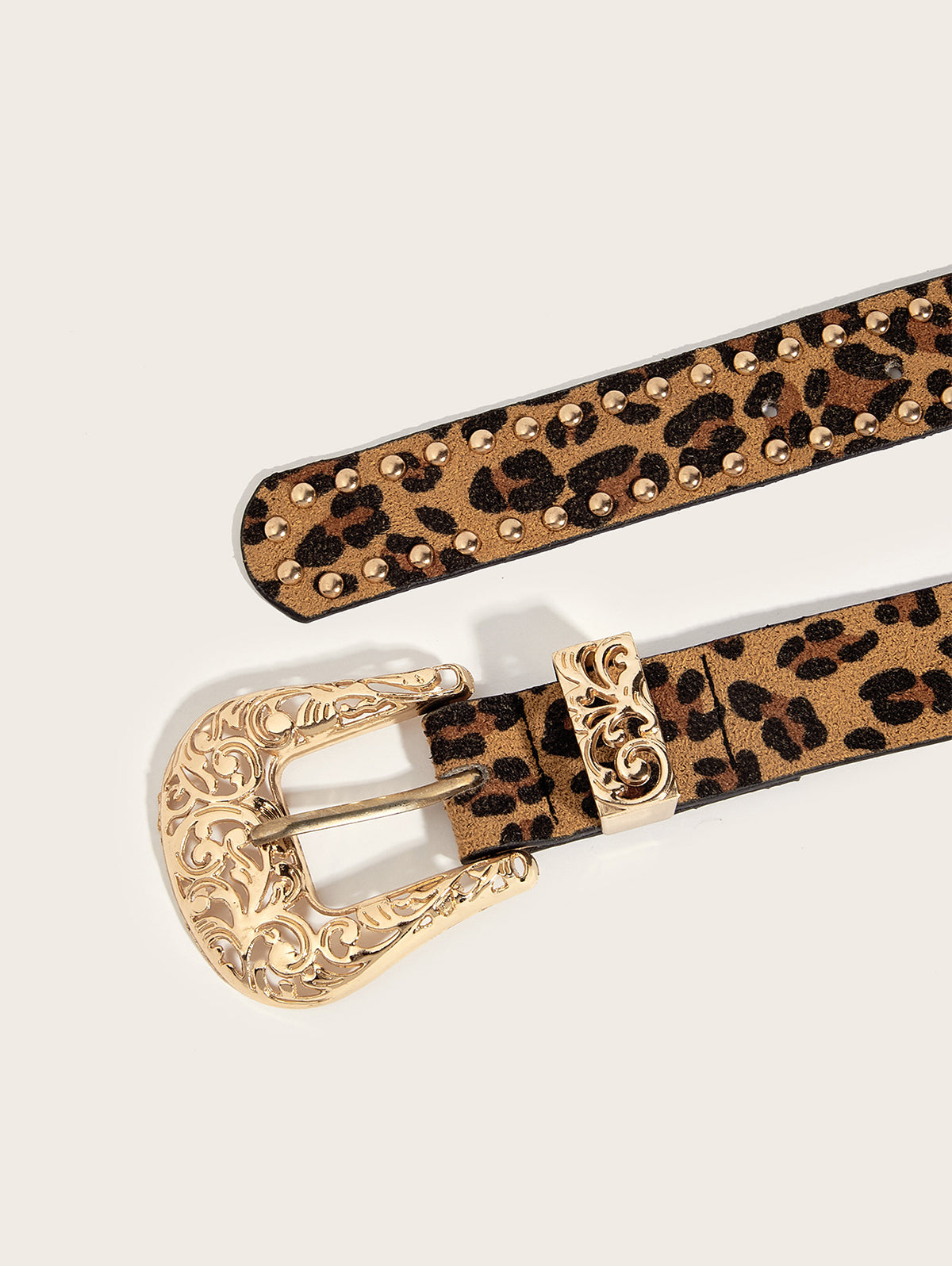 Fashion PU Leather Leopard Pattern Studded Belt