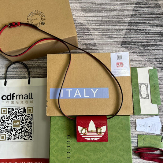gg x Adidas Card Case With Horsebit Red For Women, Women&#8217;s Bags 4.2in/11cm gg‎