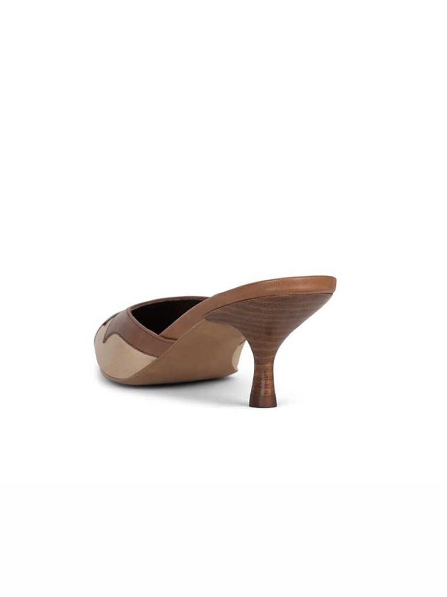 Fashion Brown Square Toe Patchwork Kitten Heel Mules for Women