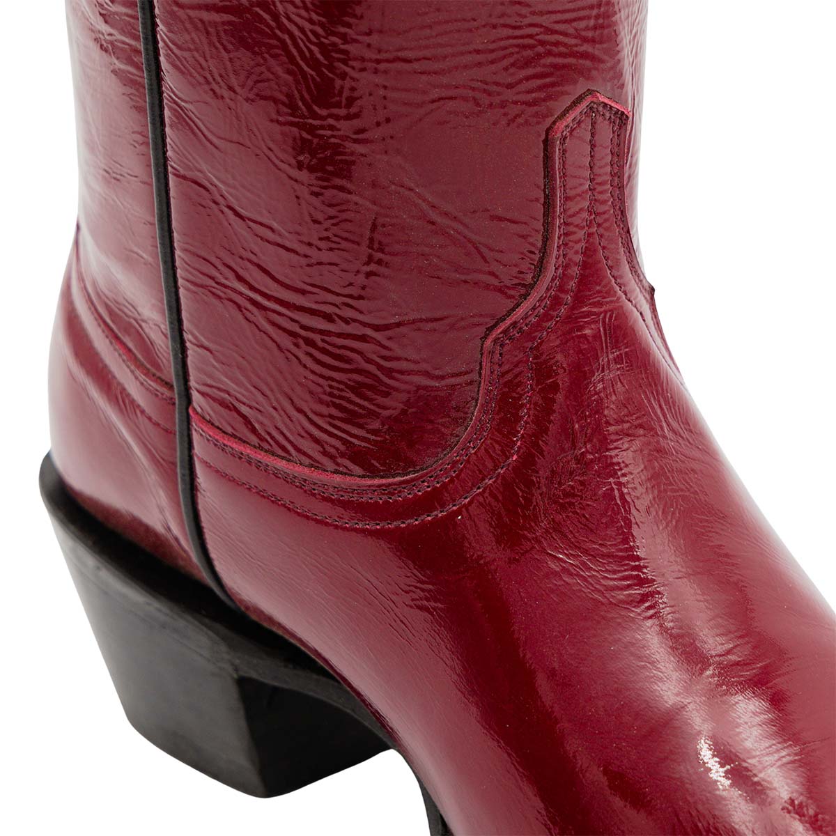 Faux Leather Block Heel Snip Toe Knee-High Red Cowgirl Boots