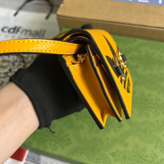 gg x Adidas Card Case With Horsebit Yellow For Women, Women&#8217;s Bags 4.2in/11cm gg‎ 702248 DJ24G 7673