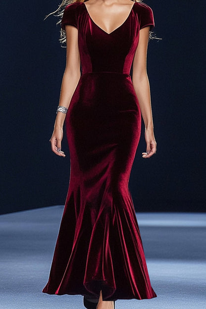 Evening Velvet Dress Red Mermaid Maxi Dress