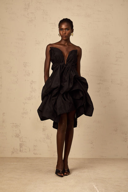 Elida Asymmetrical Pleated Cocktail Mini Dress