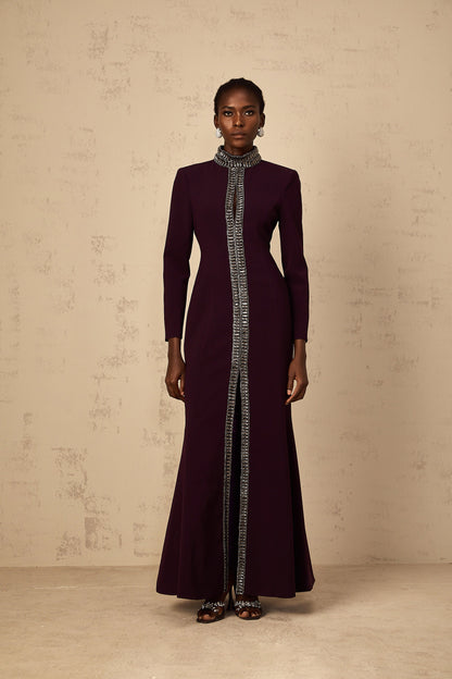 Maëlie Burgundy Embellished Flared Maxi Dress