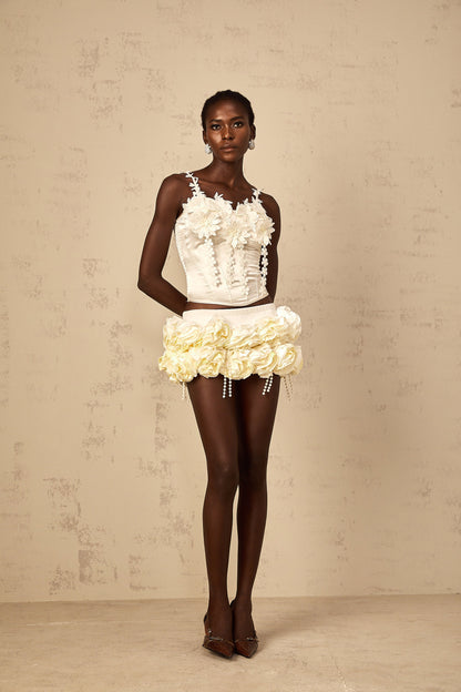 Mélina white floral-embroidered cropped top