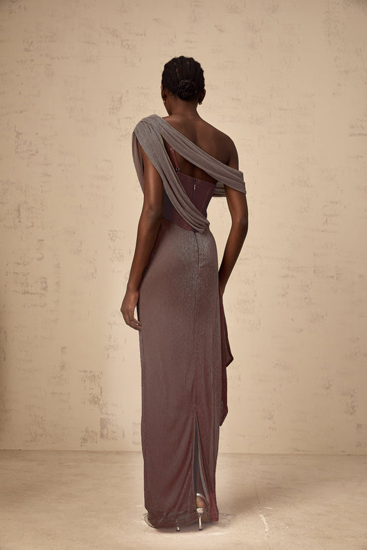 Delphine ribbon-design corset maxi dress in Brown