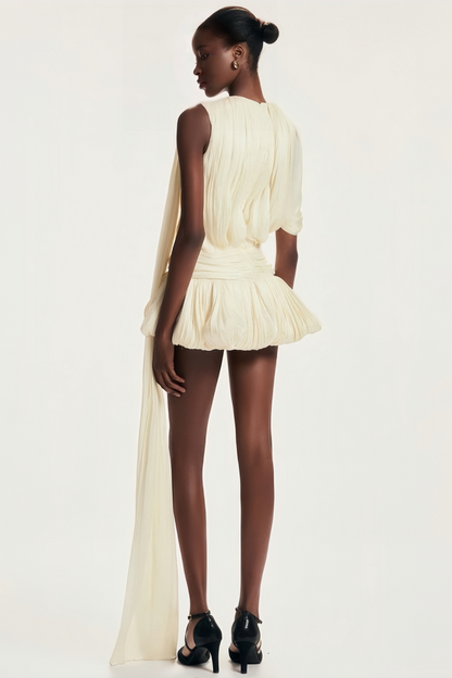 Cyrielle Pleated Mini Dress with Ribbon Design Accent
