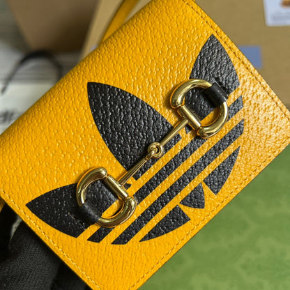 gg x Adidas Card Case With Horsebit Yellow For Women, Women&#8217;s Bags 4.2in/11cm gg‎ 702248 DJ24G 7673