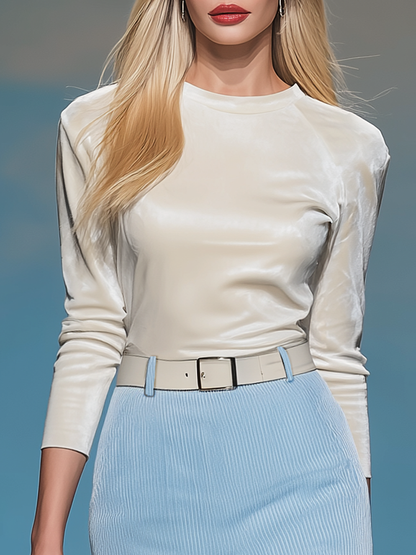 Fashion Retro Round Neck Velvet T-shirt And Corduroy Skirt Set